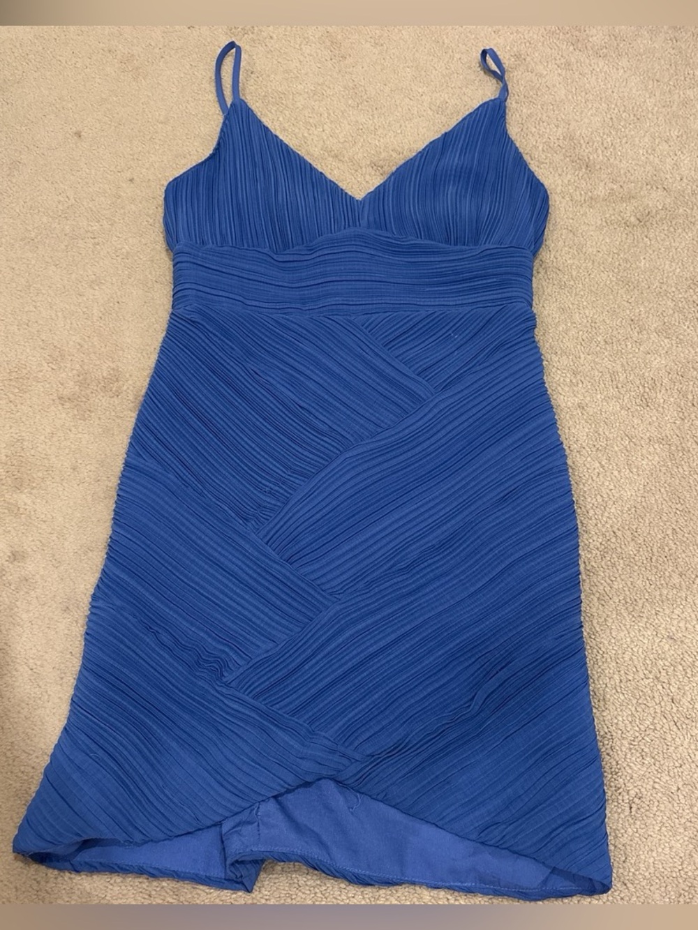 DO+BE Cobalt Blue Pleated V-Neck Mini Dress